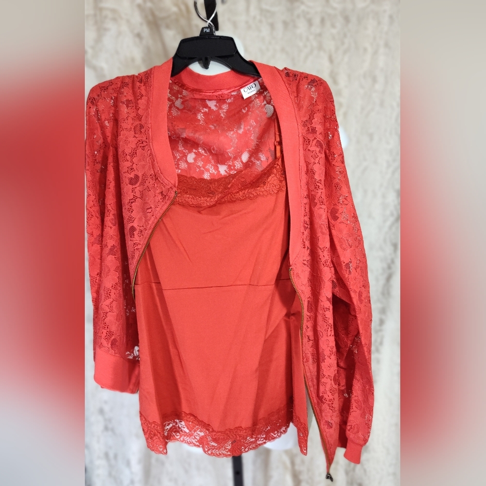 Essentials Red Lace Top And Lace Camisole Nwot